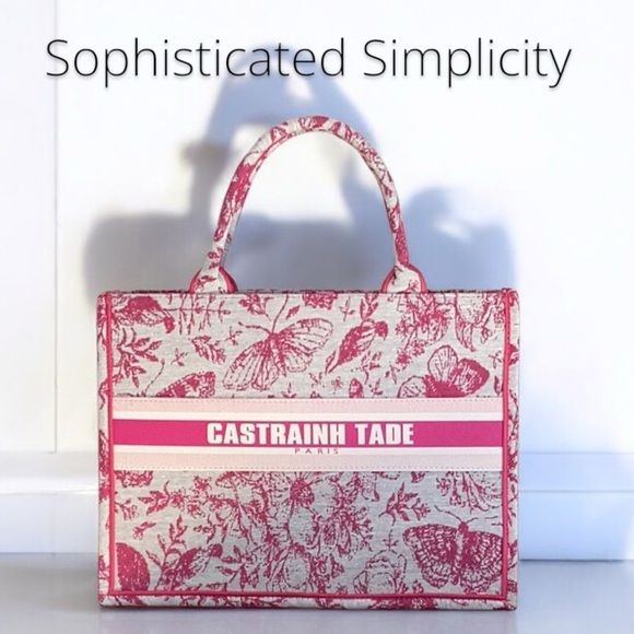 New Medium Pink Embroidery Fabric Tote Book Bag - Picture 2 of 6